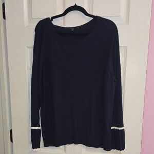Talbots Navy Long Sleeve Top with White Trim
